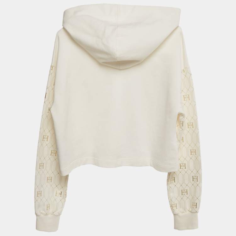 Pre Owned Elisabetta Franchi Kids White Foil Logo Print Cotton Cropped Hoodie 12+ Yrs