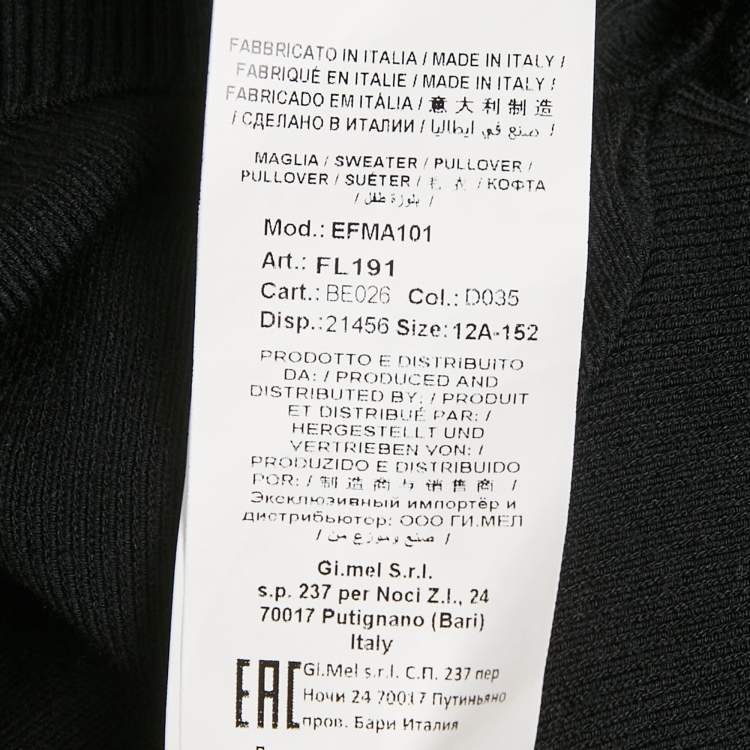Pre Owned Elisabetta Franchi Kids Black Logo Band Rib Knit Zip-Up Hoodie 12/15 Yrs