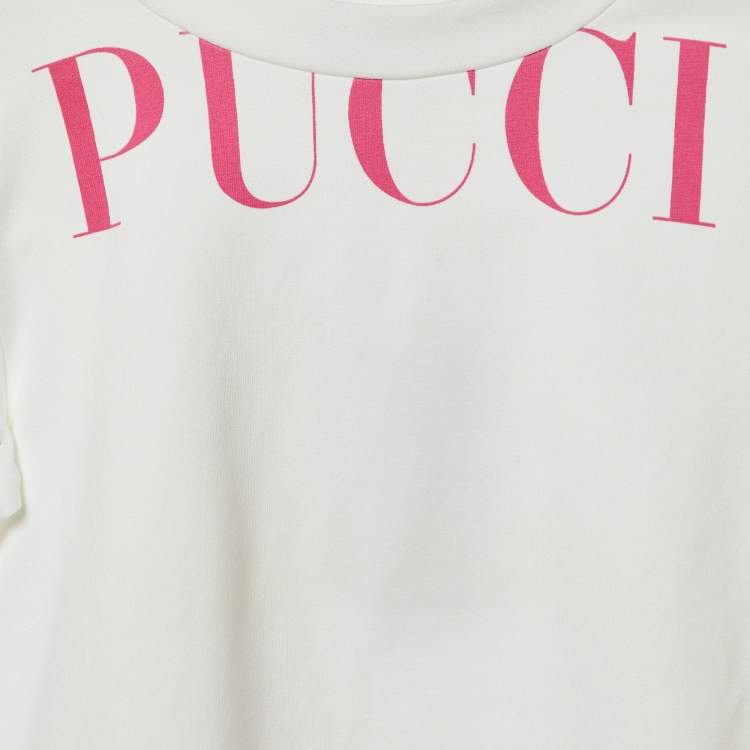 Pre Owned Emilio Pucci White Logo Printed Cotton Knit Sweatshirt 4 yrs
