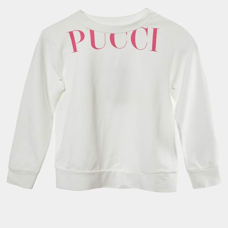 Pre Owned Emilio Pucci White Logo Printed Cotton Knit Sweatshirt 4 yrs