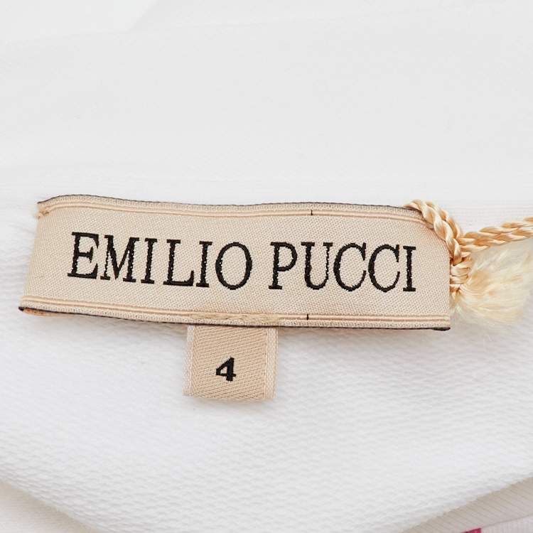 Pre Owned Emilio Pucci White Logo Printed Cotton Knit Sweatshirt 4 yrs