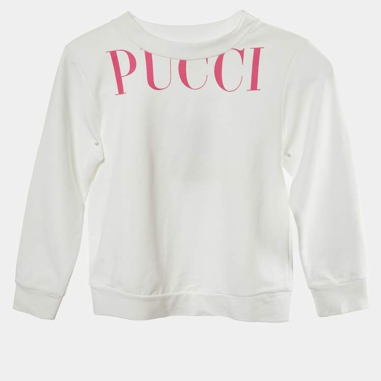 Pre Owned Emilio Pucci White Logo Printed Cotton Knit Sweatshirt 6 yrs