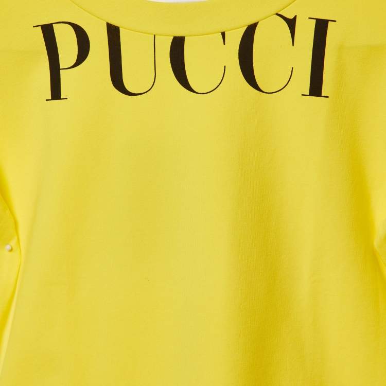 Pre Owned Emilio Pucci Kids Yellow Logo Print Cotton Sweatshirt Size 10 Yrs