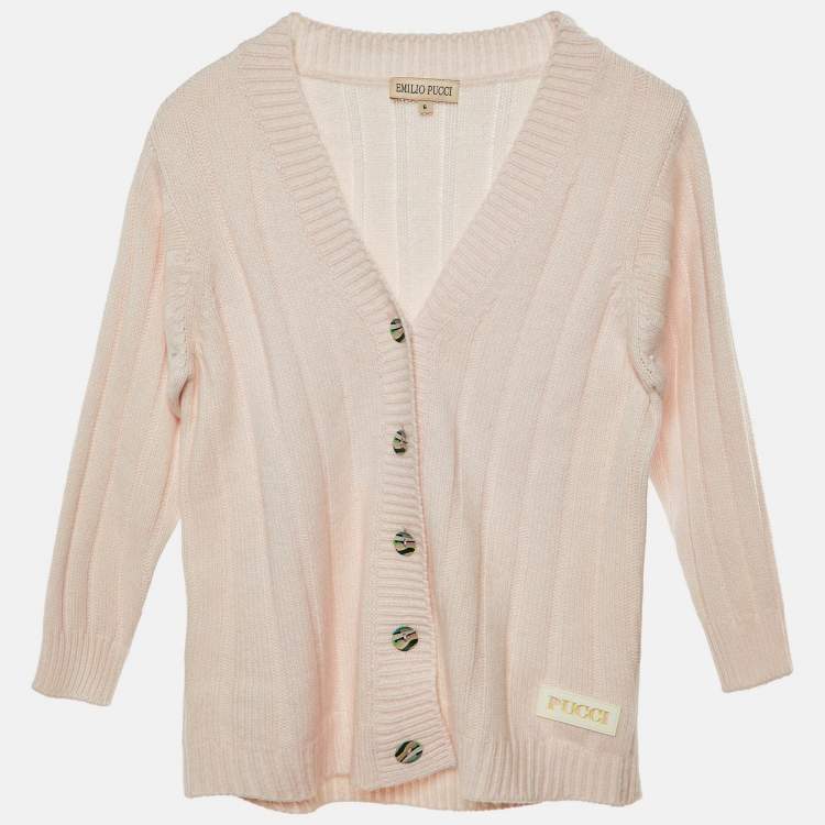 Pre Owned Emilio Pucci Kids Pink Wool Knit Cardigan Size 6 Yrs