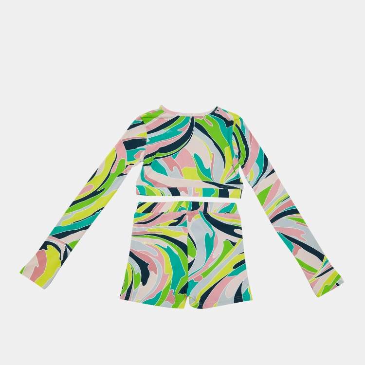 Pre Owned Emilio Pucci Kids Multicolor Iride Print Knit Shorts & Top Set Size 12 Yrs  
