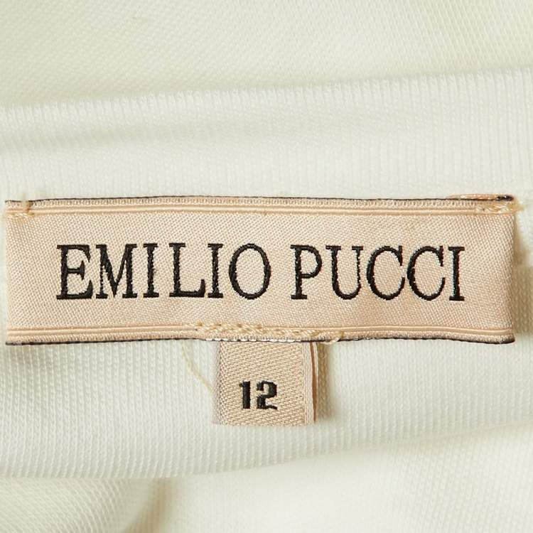 Pre Owned Emilio Pucci Kids White Cotton Vetrate Sleeve Shift Dress Size 12Yrs