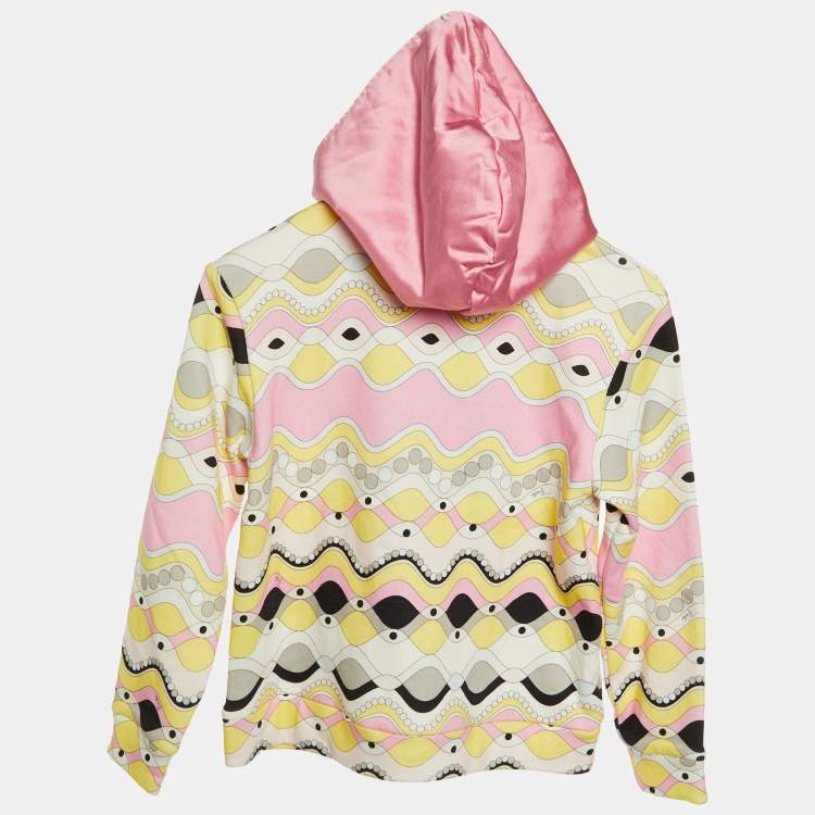 Pre Owned Emilio Pucci Kids Pink Printed Cotton Hooded Jacket Size 10 Yrs