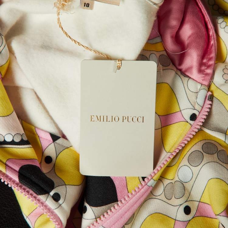 Pre Owned Emilio Pucci Kids Pink Printed Cotton Hooded Jacket Size 10 Yrs