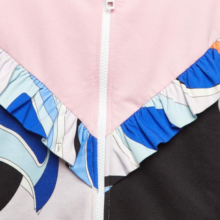 Pre Owned Emilio Pucci Kids Pink/Blue Printed Cotton Zip Up Hoodie Size 4 Yrs