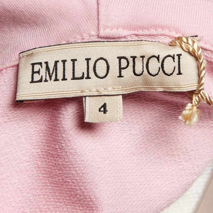 Pre Owned Emilio Pucci Kids Pink/Blue Printed Cotton Zip Up Hoodie Size 4 Yrs