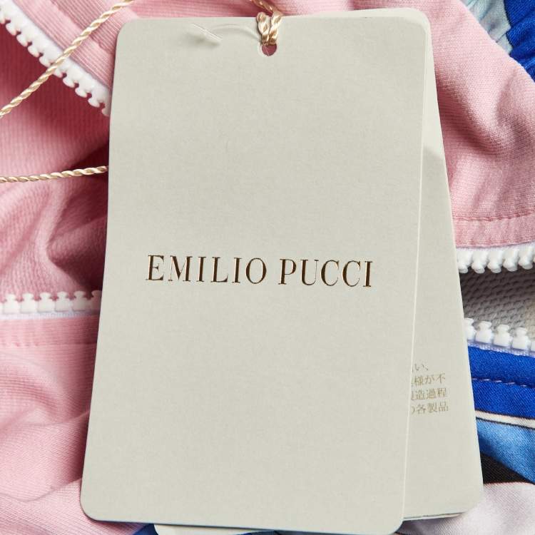 Pre Owned Emilio Pucci Kids Pink/Blue Printed Cotton Zip Up Hoodie Size 4 Yrs