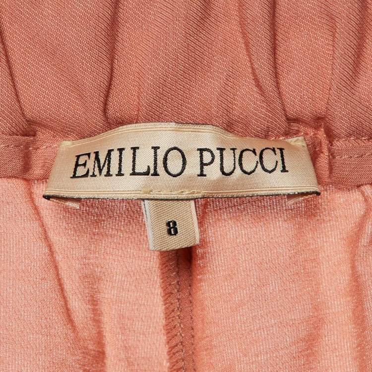 Pre Owned Emilio Pucci Kids Pink Crepe Wide Leg Trousers Size 8 Yrs