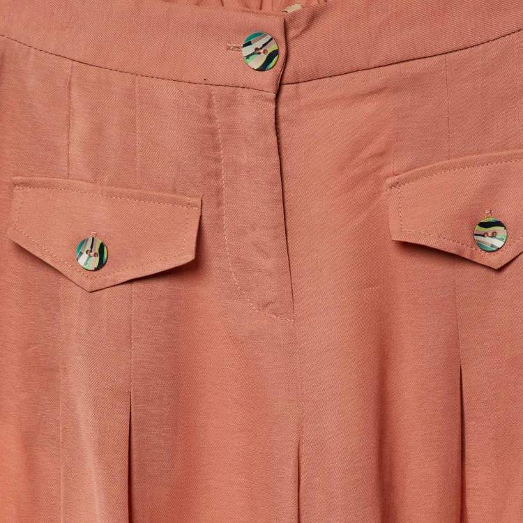 Pre Owned Emilio Pucci Kids Pink Crepe Wide Leg Trousers Size 8 Yrs