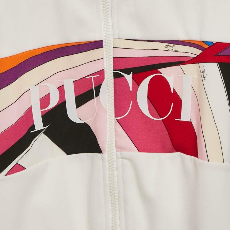 Pre Owned Emilio Pucci Kids White Iris Print Jersey Zip -Up Sweatshirt 12 Yrs