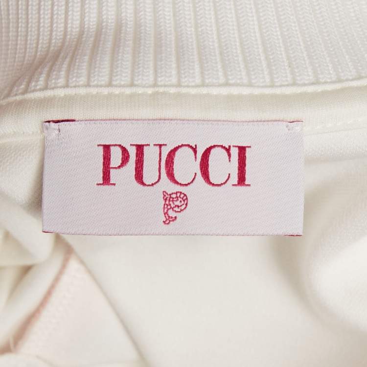 Pre Owned Emilio Pucci Kids White Iris Print Jersey Zip -Up Sweatshirt 12 Yrs