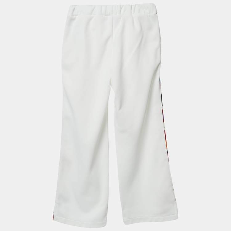 Pre Owned Emilio Pucci Kids White Logo Print Jersey Contrast Trimmed Pants 6 Yrs