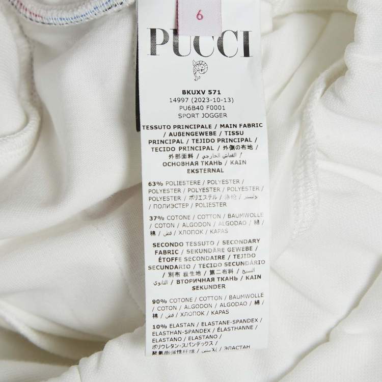 Pre Owned Emilio Pucci Kids White Logo Print Jersey Contrast Trimmed Pants 6 Yrs