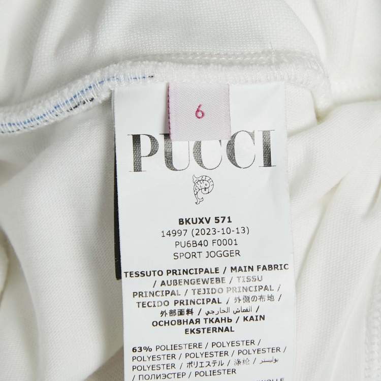 Pre Owned Emilio Pucci Kids White Logo Print Jersey Contrast Trimmed Pants 6 Yrs