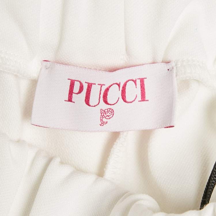 Pre Owned Emilio Pucci White Jersey Iris Print Straight Joggers 12 Yrs 