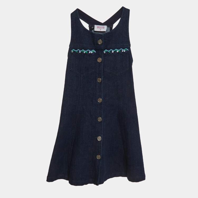 Pre Owned Emilio Pucci Blue Denim Sleeveless Dress 10 Yrs