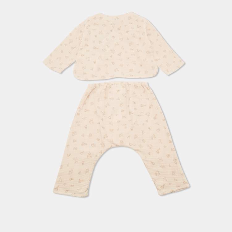 Pre Owned Emporio Armani Kids Pink Printed Cotton Top and Pants Set 6M