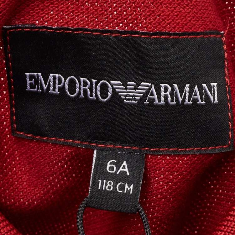 Pre Owned Emporio Armani Kids Red Eagle Logo Print Cotton Pique Polo T-Shirt 6 yrs 