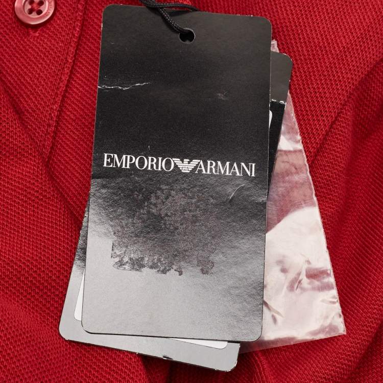 Pre Owned Emporio Armani Kids Red Eagle Logo Print Cotton Pique Polo T-Shirt 6 yrs 