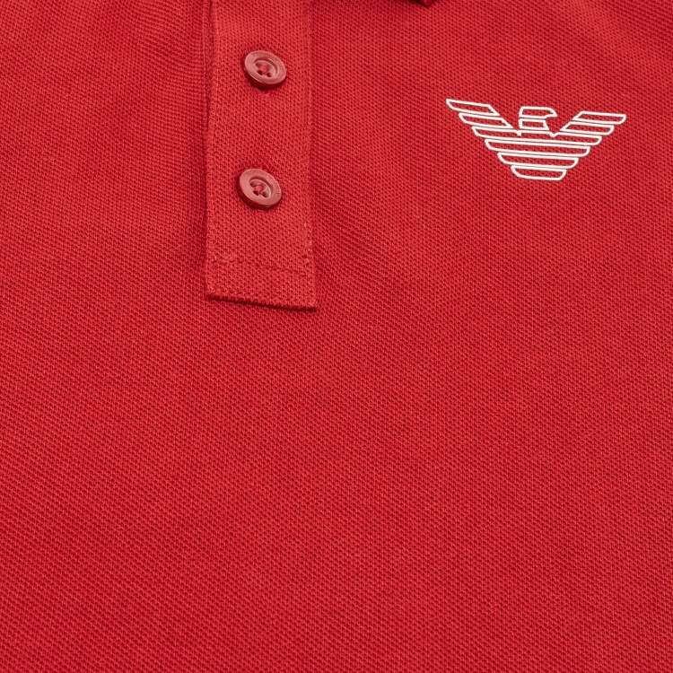 Pre Owned Emporio Armani Kids Red Eagle Logo Print Cotton Pique Polo T-Shirt 6 yrs 
