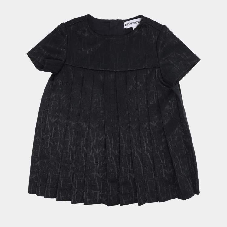 Pre Owned Emporio Armani Black Jersey Pleated Dress 9M