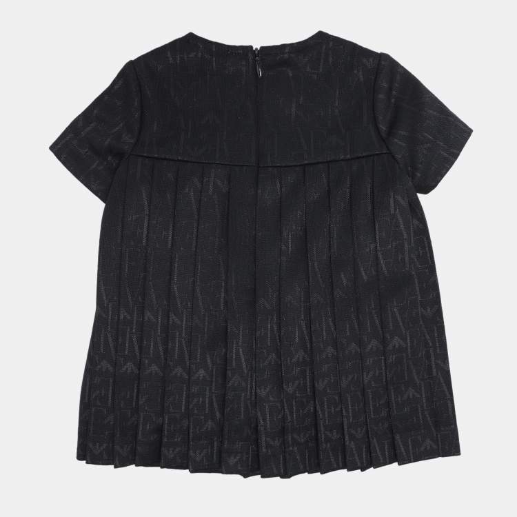Pre Owned Emporio Armani Black Jersey Pleated Dress 9M