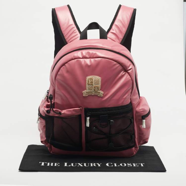 Pre Owned Emporio Armani Pink Polyester Logo Crest Backpack