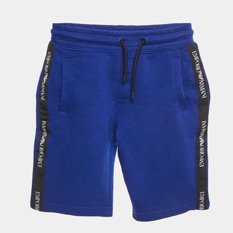 Pre Owned Emporio Armani Kids Blue Logo Band Trim Cotton Jersey Shorts 6 Yrs 