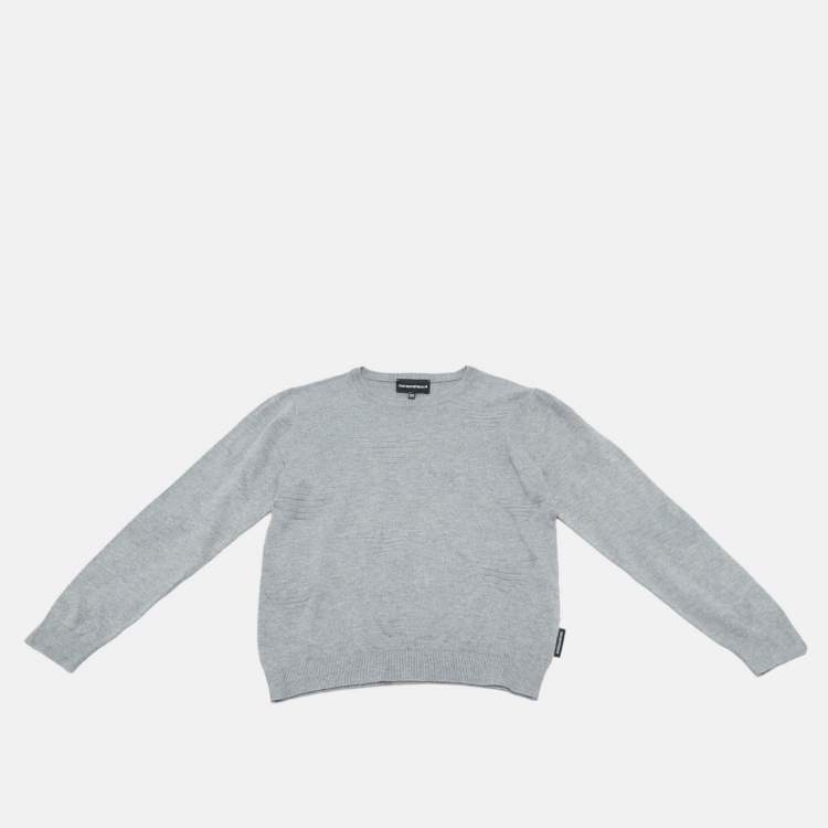 Pre Owned Emporio Armani Kids Grey Monogram Knit Crewneck Sweater 10 Yrs 
