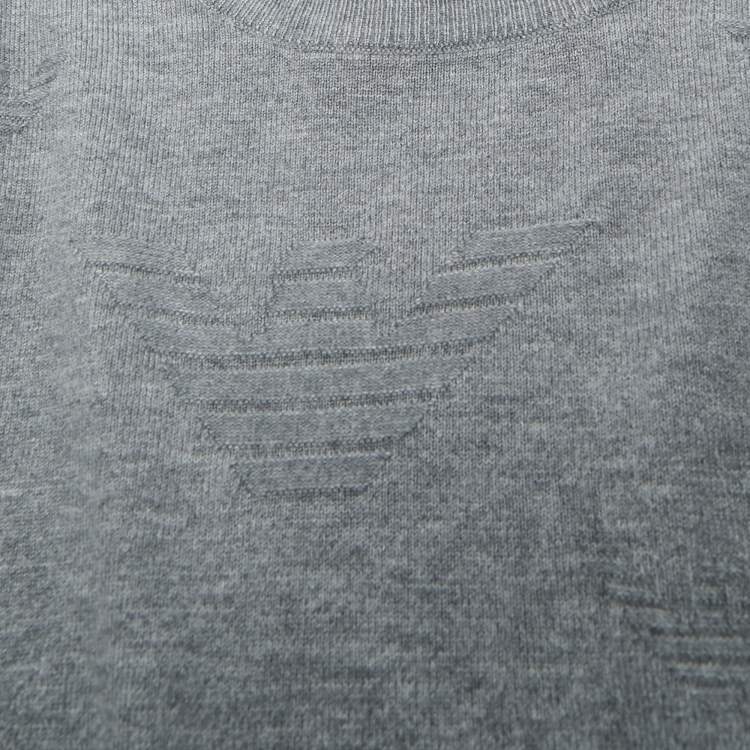 Pre Owned Emporio Armani Kids Grey Monogram Knit Crewneck Sweater 10 Yrs 