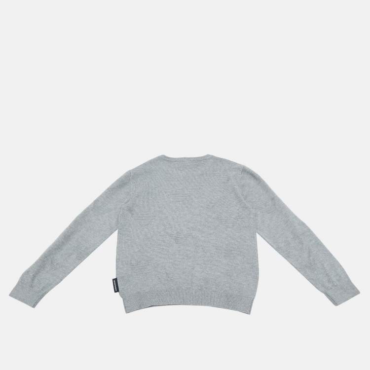 Pre Owned Emporio Armani Kids Grey Monogram Knit Crewneck Sweater 10 Yrs 