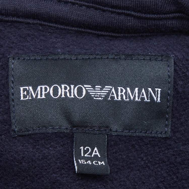 Pre Owned Emporio Armani Kids Navy Blue Cotton Jersey Hooded Jacket 12 Yrs 