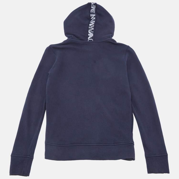 Pre Owned Emporio Armani Kids Navy Blue Cotton Jersey Hooded Jacket 12 Yrs 