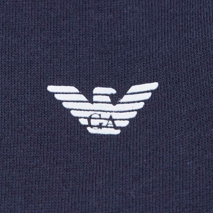 Pre Owned Emporio Armani Kids Navy Blue Cotton Jersey Hooded Jacket 12 Yrs 