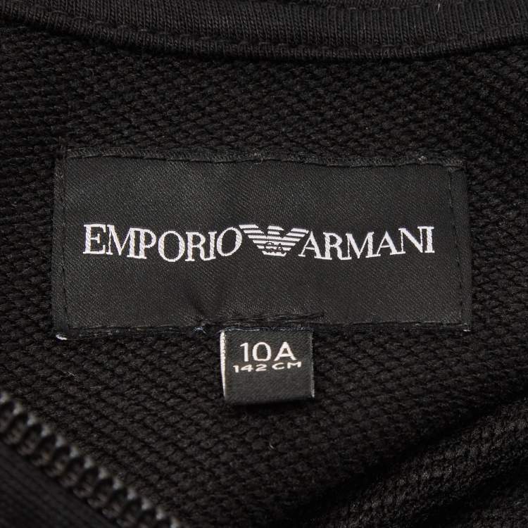Pre Owned Emporio Armani Kids Black Cotton Knit Hooded Jacket 10 Yrs
