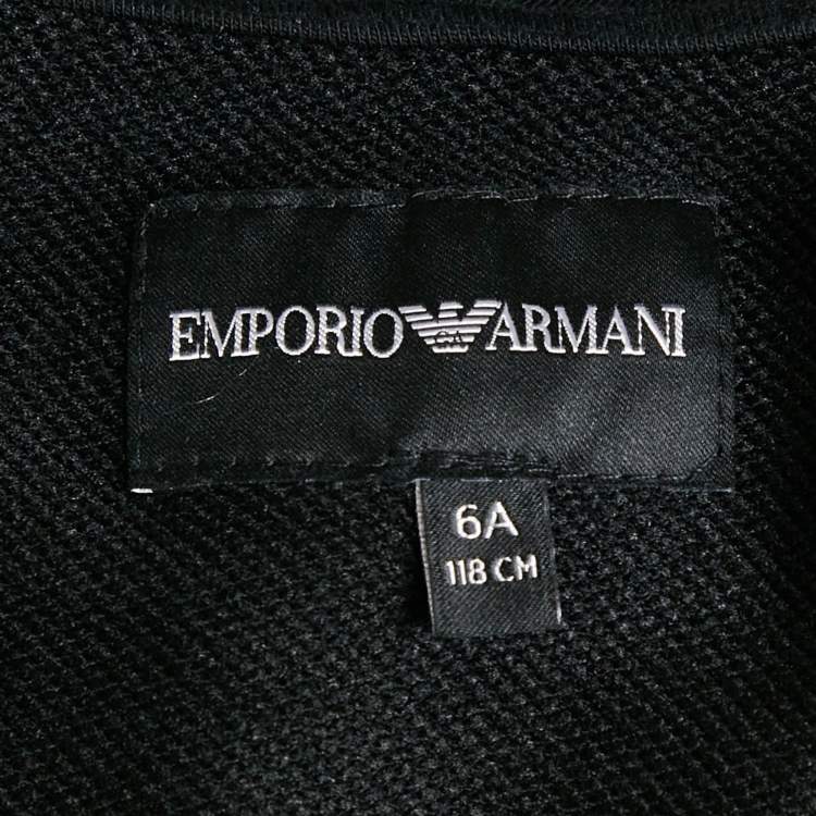 Pre Owned Emporio Armani Kids Black Cotton Knit Hooded Jacket 6 Yrs