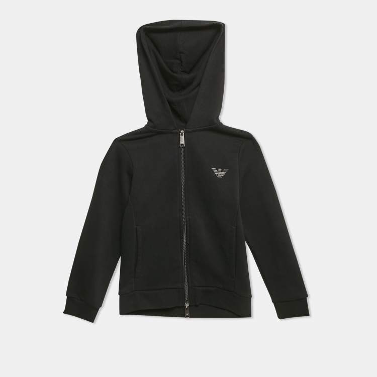 Pre Owned Emporio Armani Kids Black Cotton Knit Hooded Jacket 6 Yrs