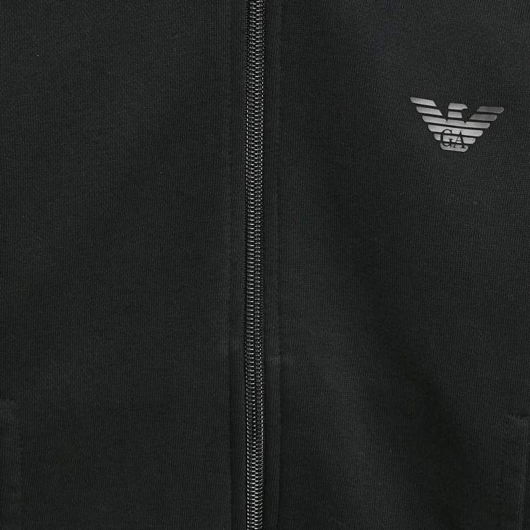 Pre Owned Emporio Armani Kids Black Cotton Knit Hooded Jacket 6 Yrs