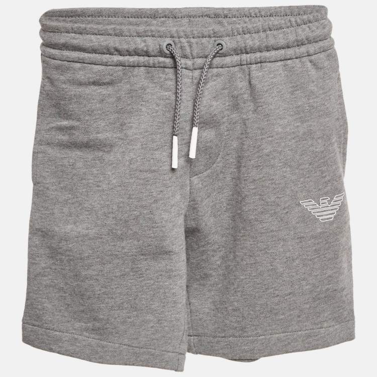Pre Owned Emporio Armani Kids Grey Cotton Knit Drawstring Shorts 6 Yrs