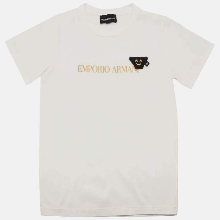Pre Owned Emporio Armani Kids White Logo Printed Jersey T-Shirt 7 Yrs