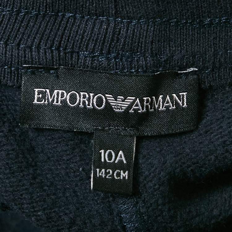 Pre Owned Emporio Armani Kids Navy Blue Cotton Knit Drawstring Jogger Pants 10 Yrs