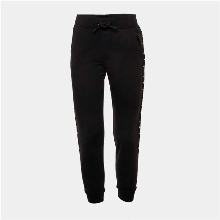 Pre Owned Emporio Armani Kids Black Logo Band Trim Cotton Jogger Pants 12 Yrs