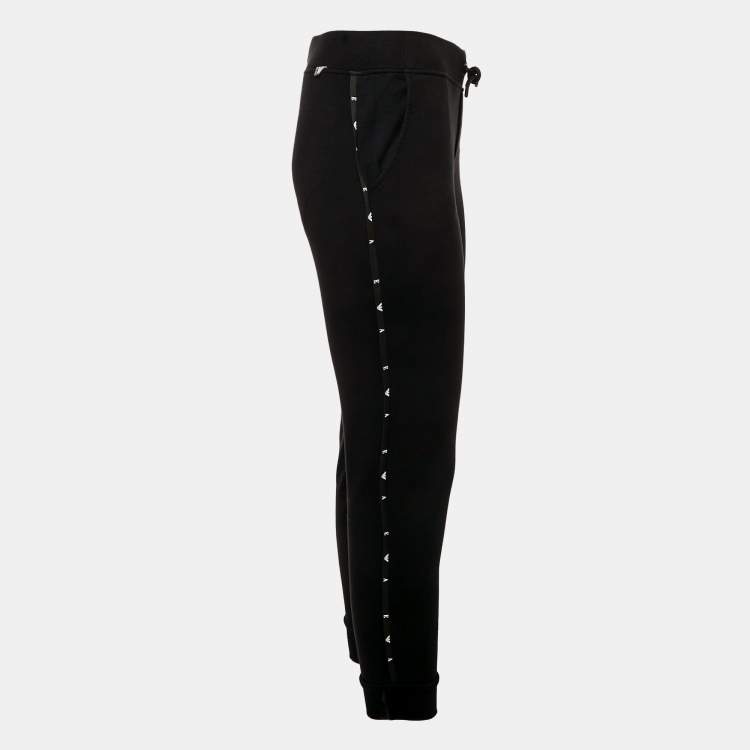 Pre Owned Emporio Armani Kids Black Logo Band Trim Cotton Jogger Pants 12 Yrs