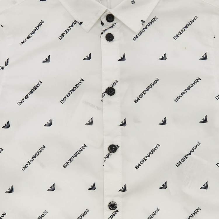 Pre Owned Emporio Armani Kids White Logo Print Cotton Shirt 36M