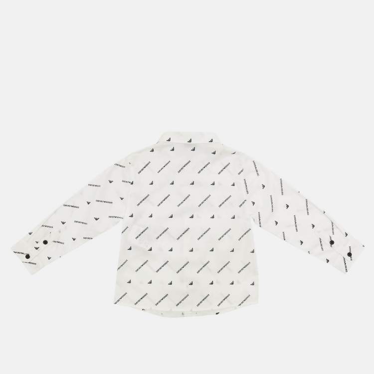 Pre Owned Emporio Armani Kids White Logo Print Cotton Shirt 36M