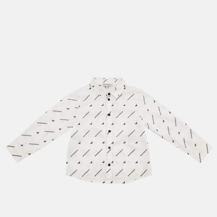 Pre Owned Emporio Armani Kids White Logo Print Cotton Shirt 36M